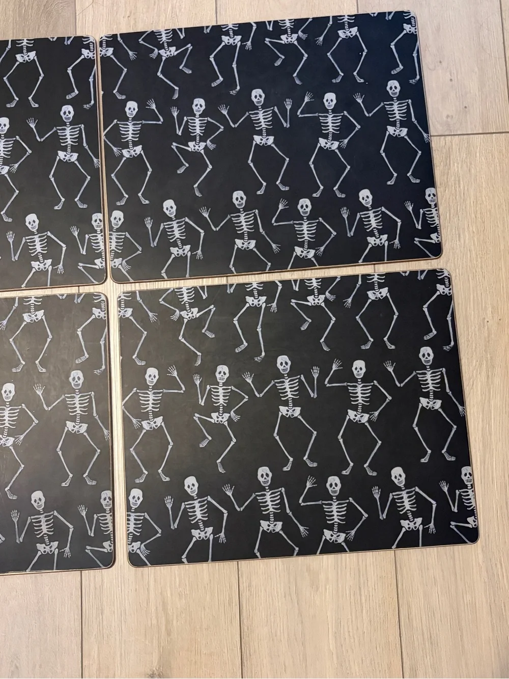 Williams Sonoma Spooky Dancing Skeletons Hardmat Placemat Halloween Set of 4